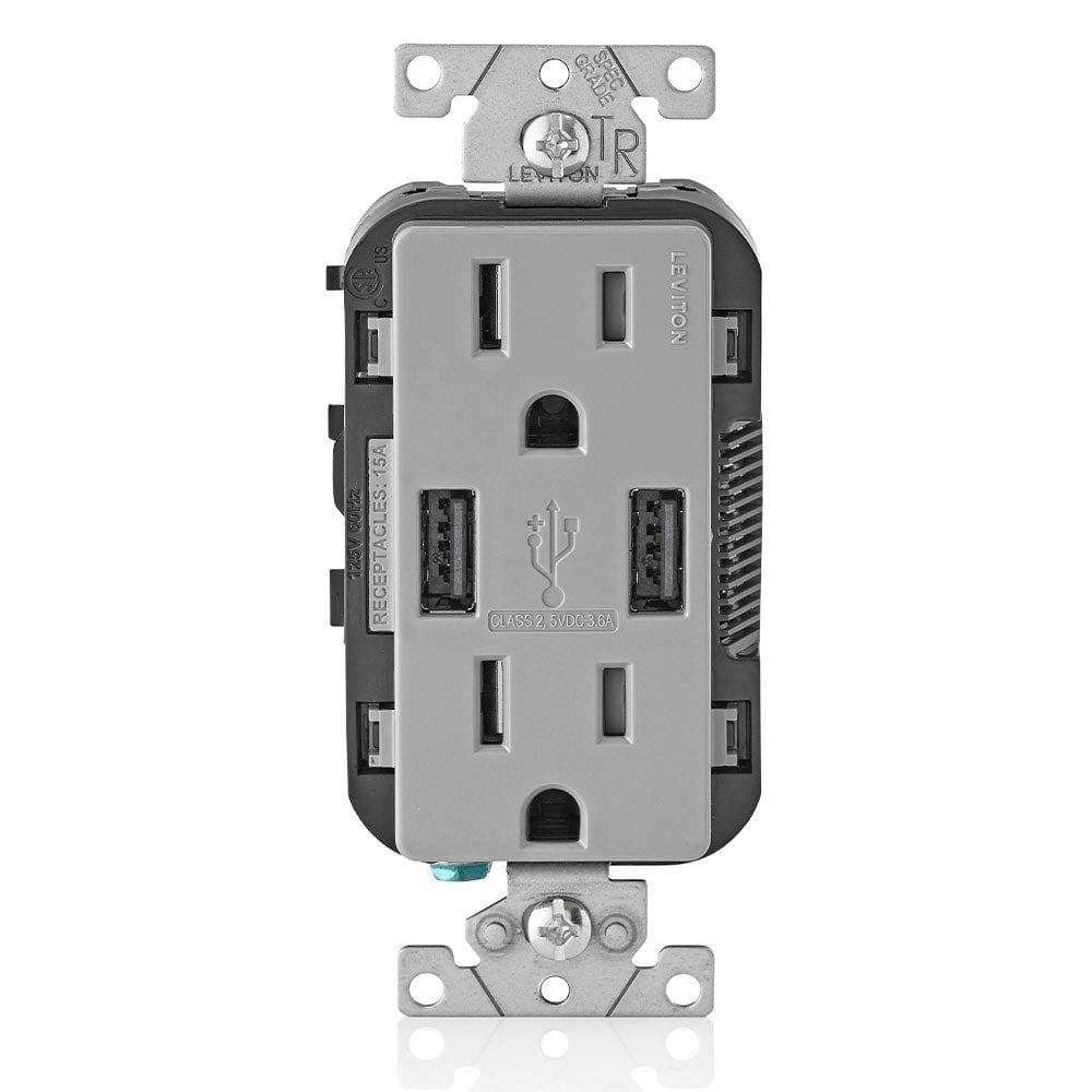 Carregador USB Leviton T5632-G Tipo A com saída 15A cinza