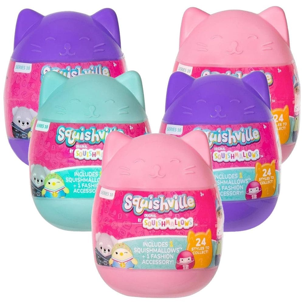 Kit Surpresa de 5 Pelúcias Squishmallows 5 cm para Crianças, Squishville, Colorido