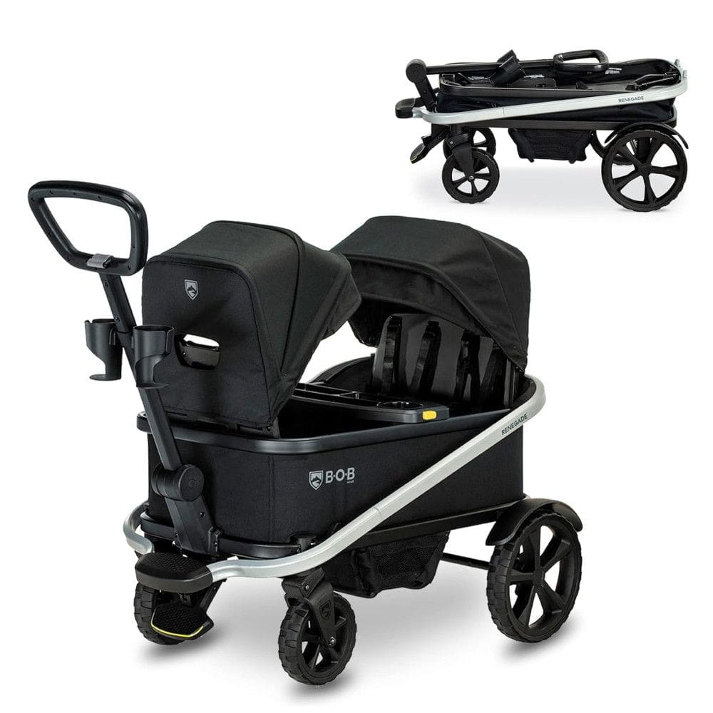 Carrinho de Passeio Vagão para 3 Crianças com Porta Copos e Cinto de Segurança, BOB Gear, Preto