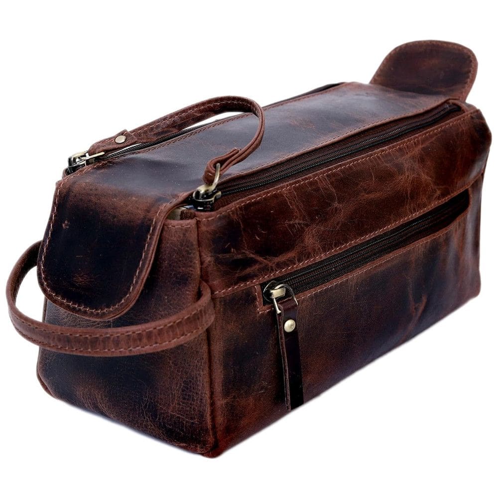 Necessaire Masculina Vintage de Couro com Forro à Prova d, RUZIOON, Marrom