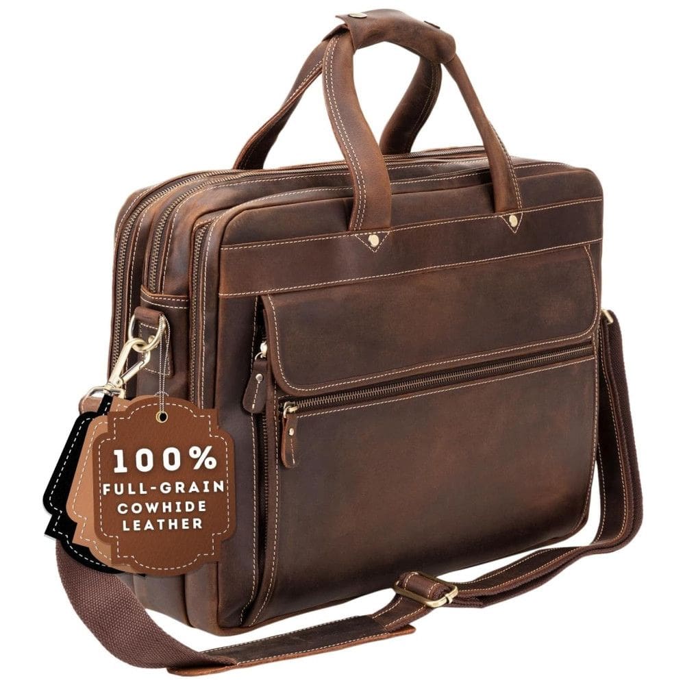 Bolsa, Pasta de Couro Masculina para Laptop, LUXORRO, Marrom