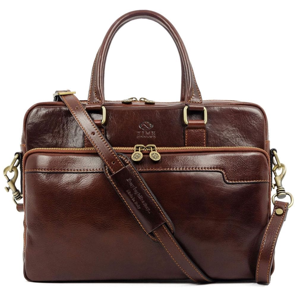 Bolsa, Maleta de Couro Masculina para Laptop, TIME RESISTANCE 5196701, Marrom