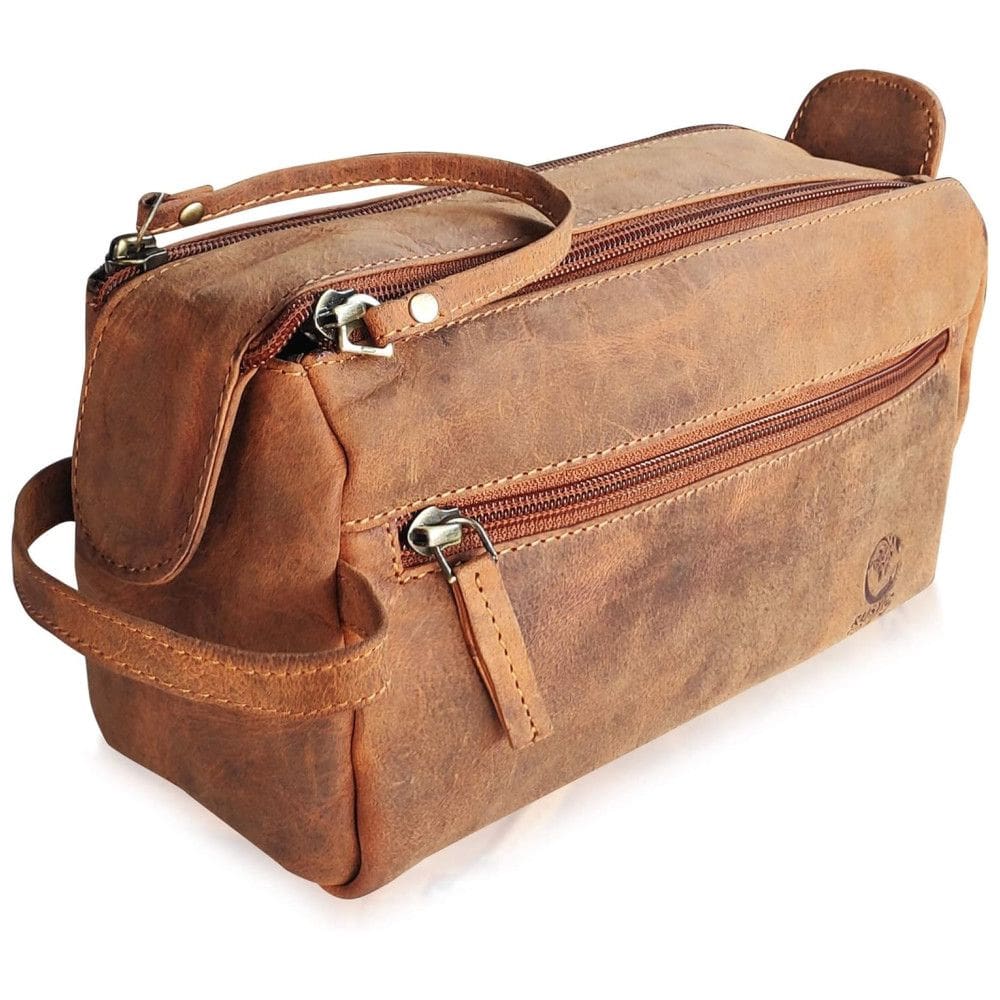 Necessaire Masculina Vintage de Couro com Forro à Prova d, RUSTIC TOWN, Marrom