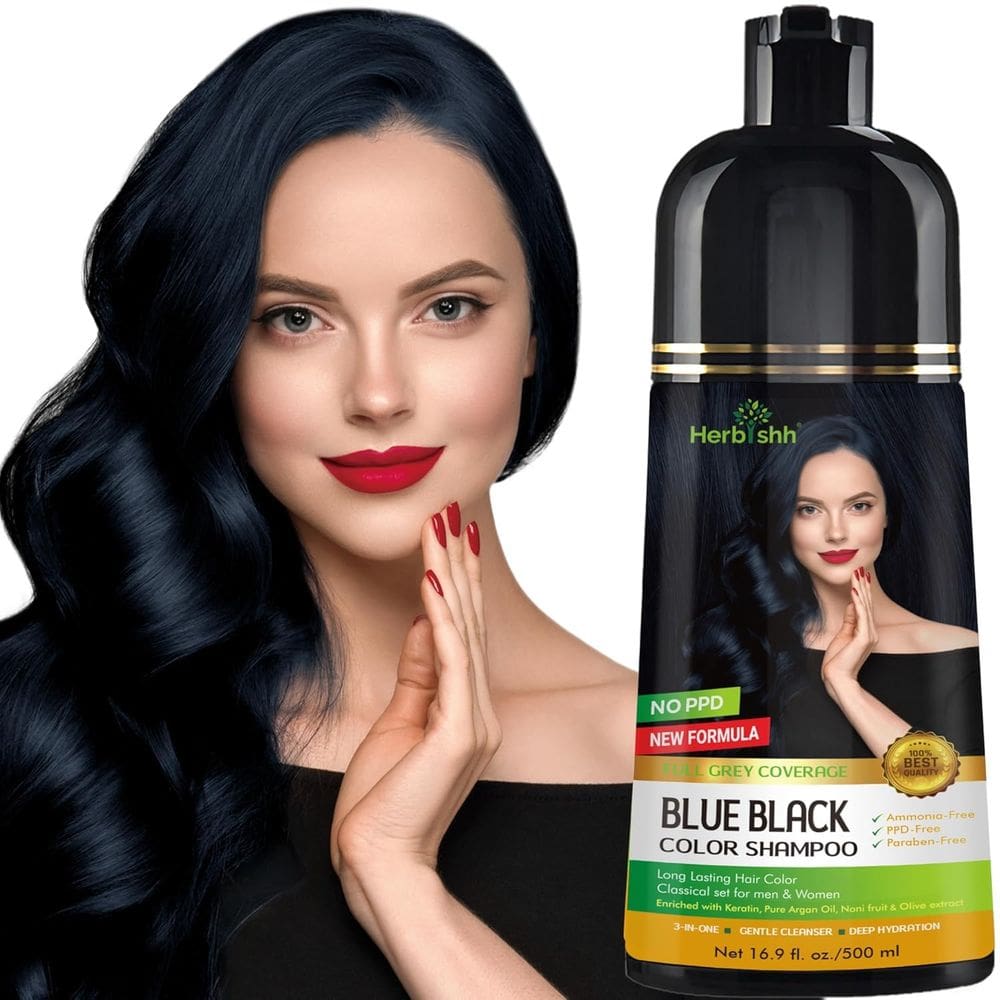 Shampoo de coloração de cabelo Herbishh Magic Long-Lasting 500mL Azul Preto