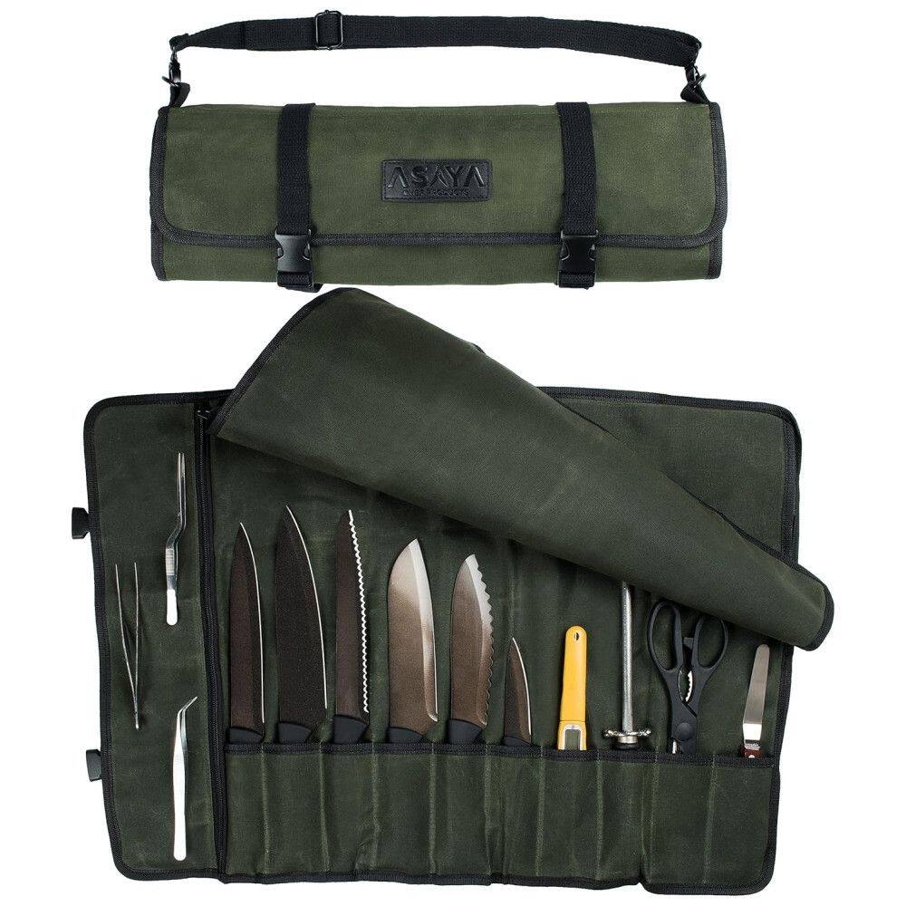 Asaya Estojo, Bolsa Portátil para Facas com 10 Slots, Facas não Incluídas, Verde