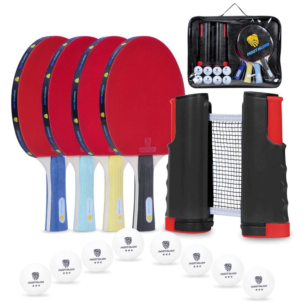 MOOTHLION Kit de Ping Pong com Mesa Portátil, 4 Raquetes, 8 Bolas e Estojo Compacto, Preto