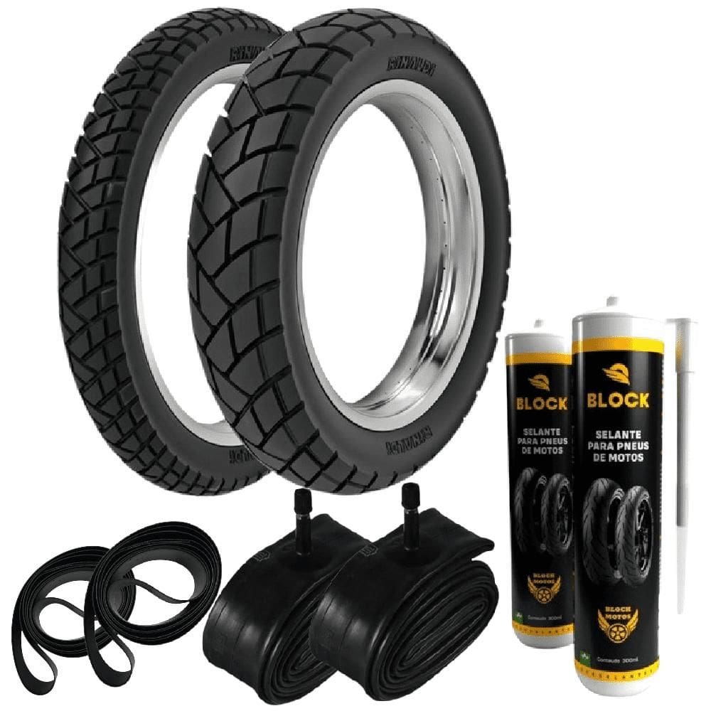 Par Pneu Biz 125 Pop 110i 250-17 + 80/100-14 R34 Rinaldi + Camaras + Cintas + Selantes