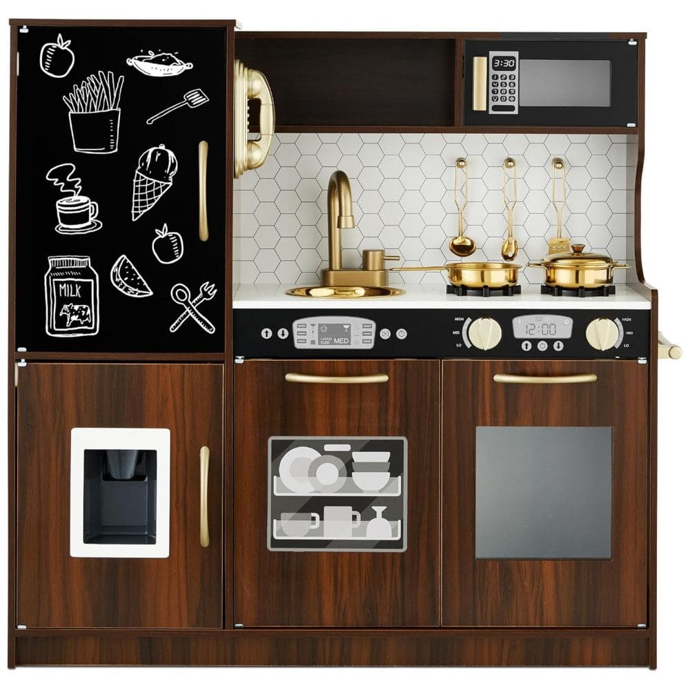 Cozinha Infantil com Design Realista, Telefone, Utensílios, Forno, Micro-Ondas e Pia para Crianças Acima de 3 Anos, Best Choice Products