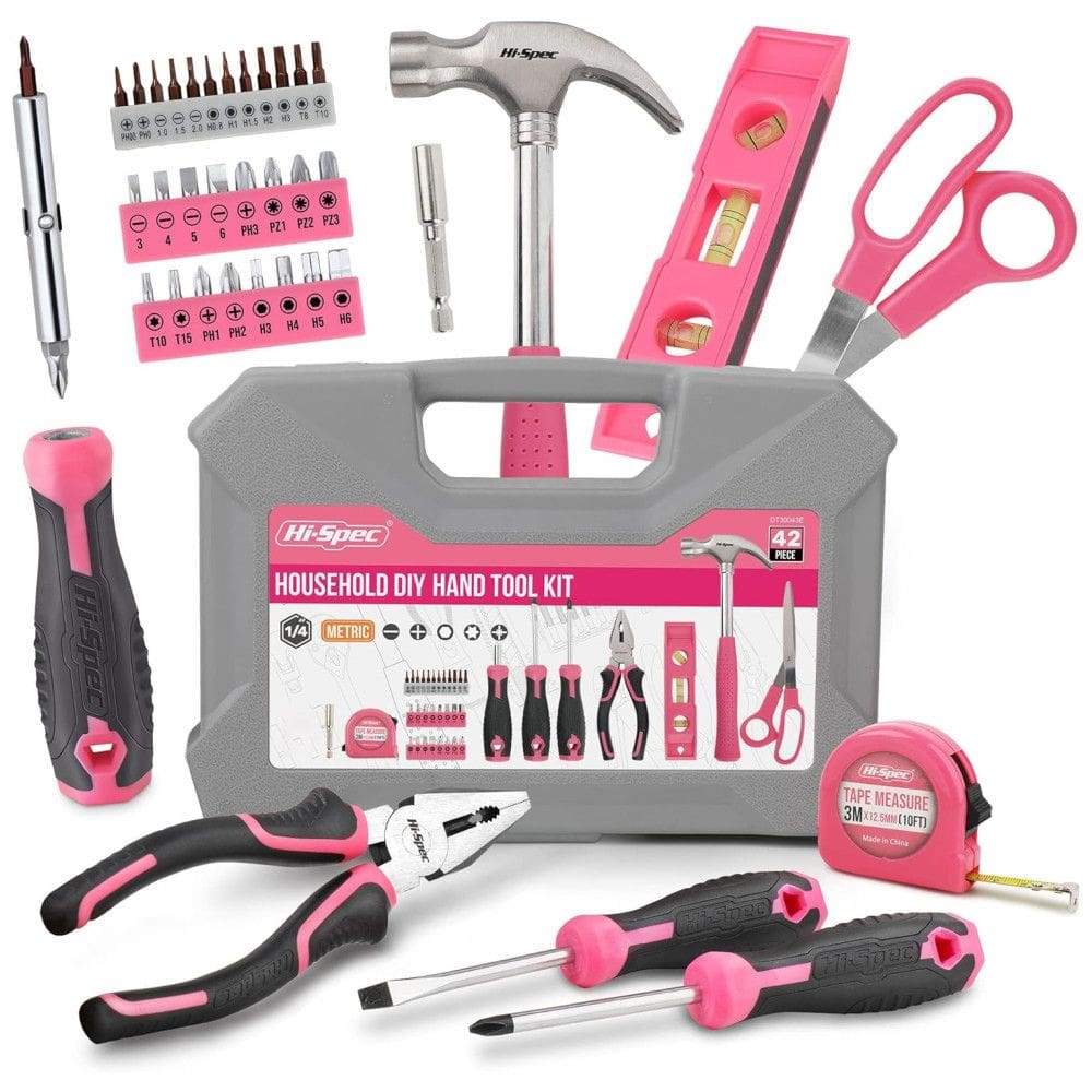 D0001 Kit de Ferramentas com Maleta de Transporte, 42 Peças, HI SPEC D0001 US, Rosa