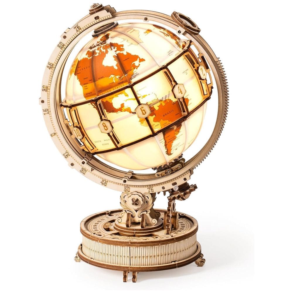 Quebra Cabeças 3D Globo Real com Luz Led para Crianças e Adultos, 180 Peças, ROBOTIME, Marrom