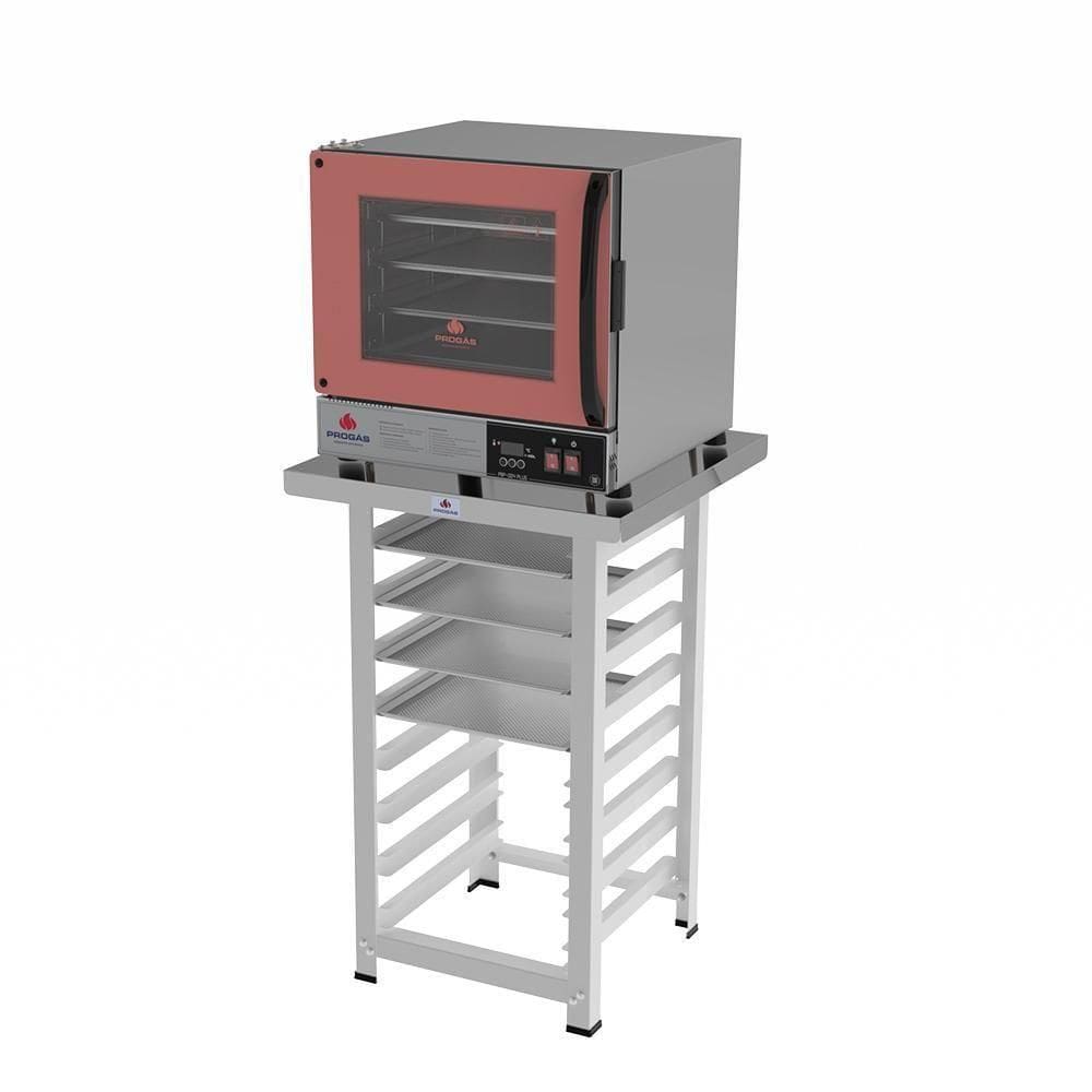 Forno Turbo Prp-004 Plus 110V Rosa + Bancada Mes-004 Progás + 4 Assadeiras Cimapi 110V