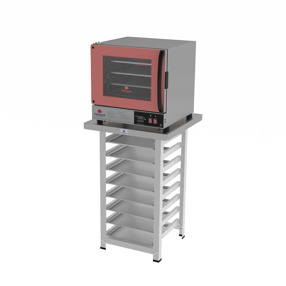 Forno Turbo Prp-004 Plus 110V Rosa + Bancada Mes-004 Progás + 8 Assadeiras Cimapi 110V