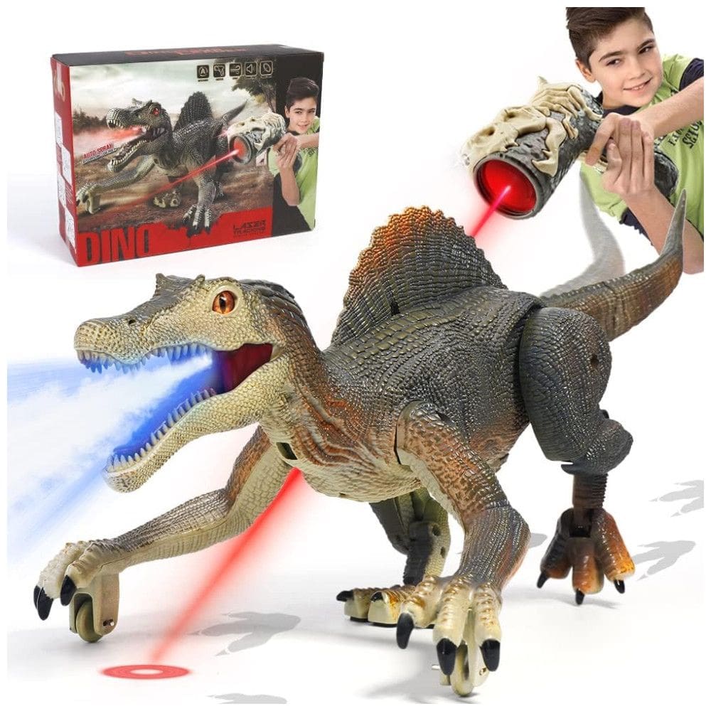 Brinquedo Dinossauro Spinosaurus que Anda e Rugi de Controle Remoto com Névoa de Spray, Luz e Balança a Cabeça para Crianças Acima de 3