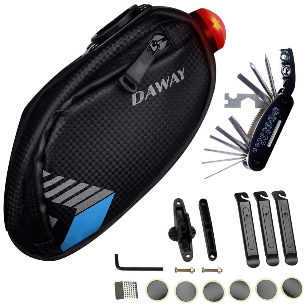 Kit de Reparo Emergencial de Bicicleta e Bolsa de Transporte, 16 Funções, DAWAY, Preto