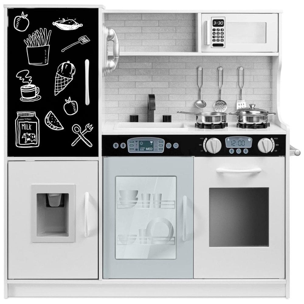 Cozinha Infantil com Design Realista, Telefone, Utensílios, Forno, Micro-Ondas e Pia para Crianças Acima de 3 Anos, Best Choice Products