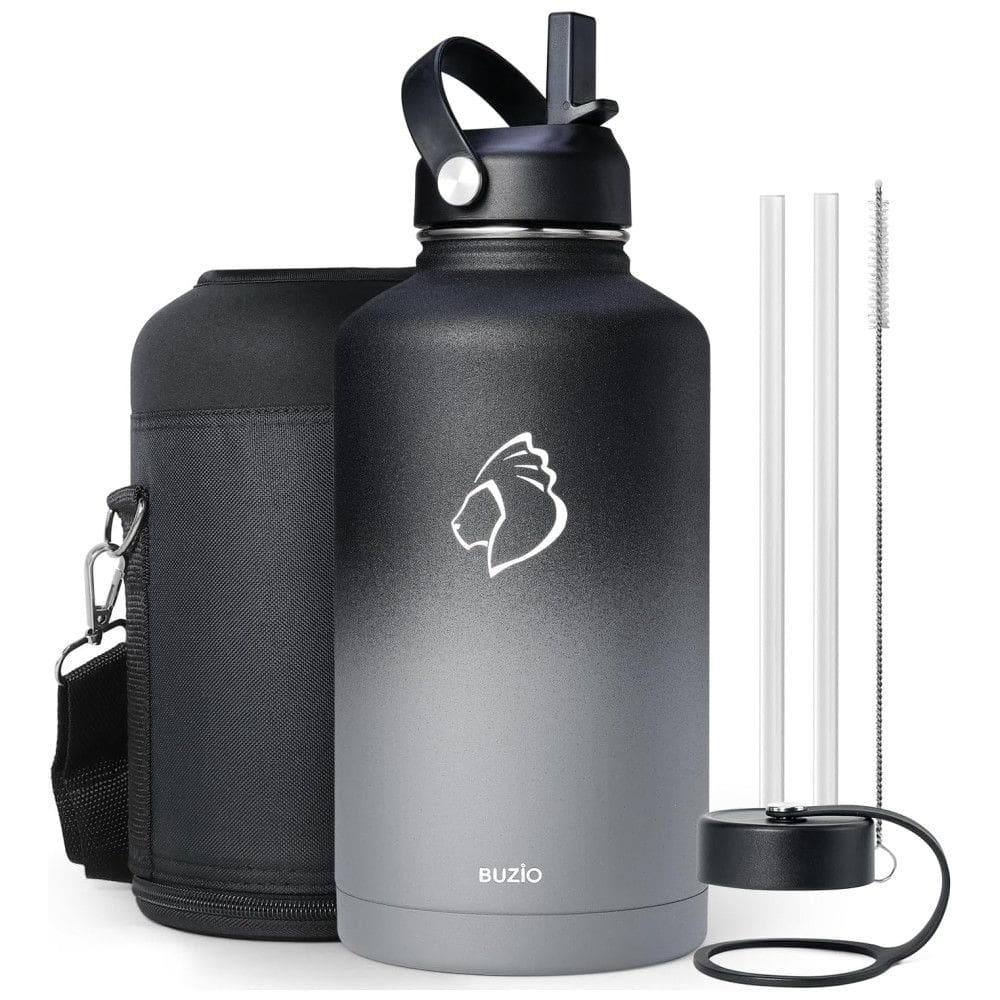 Garrafa Térmica 1900 mL Portátil com Isolamento a Vácuo, Aço Inoxidável, BUZIO, Preto