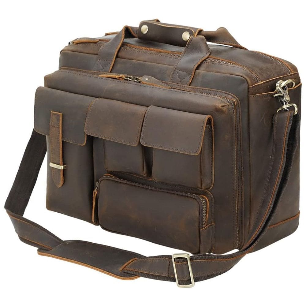 Bolsa, Maleta de Couro Masculina para Laptop, TIDING, Marrom
