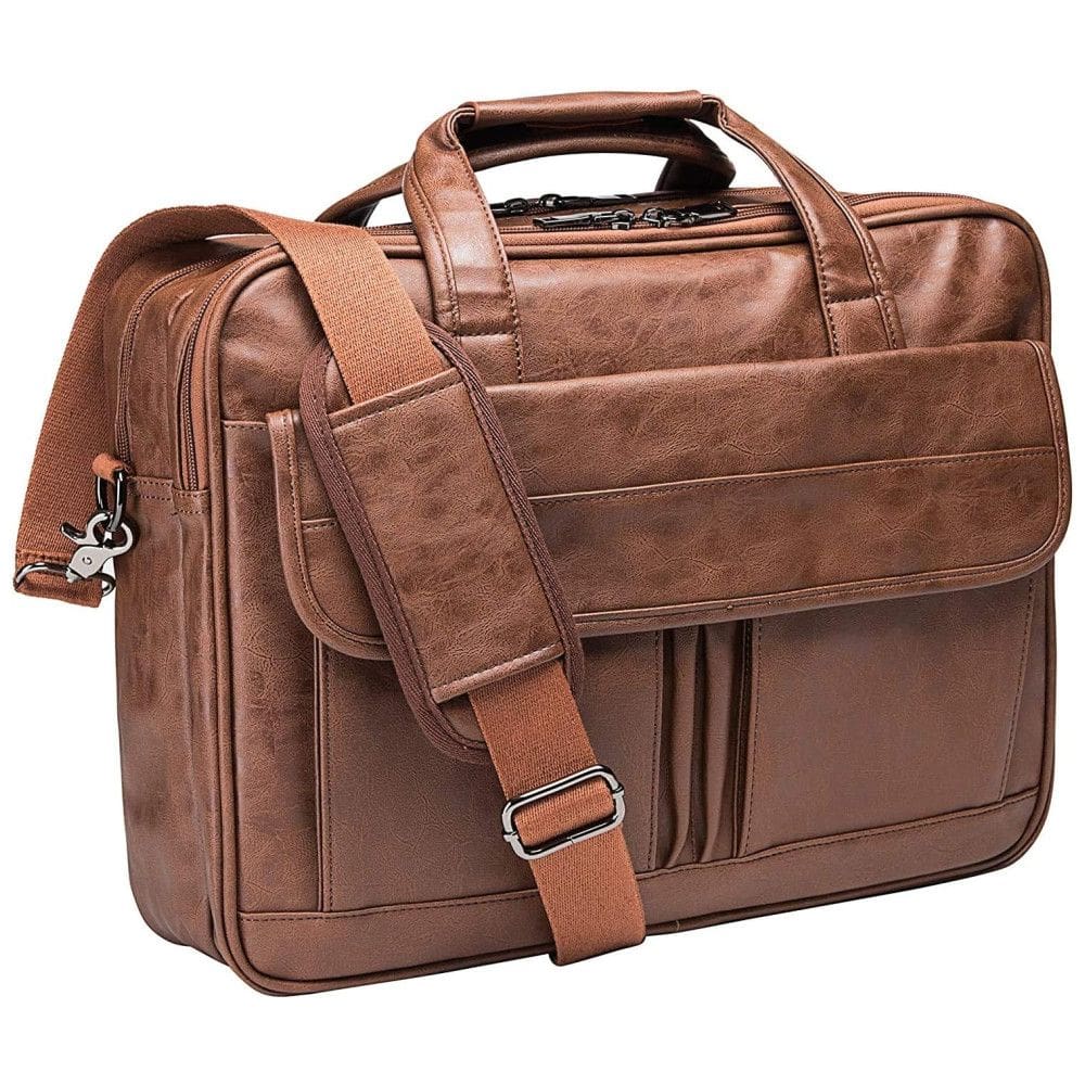 Bolsa, Maleta de Couro Sintético Masculina para Laptop, SEYFOCNIA, Marrom