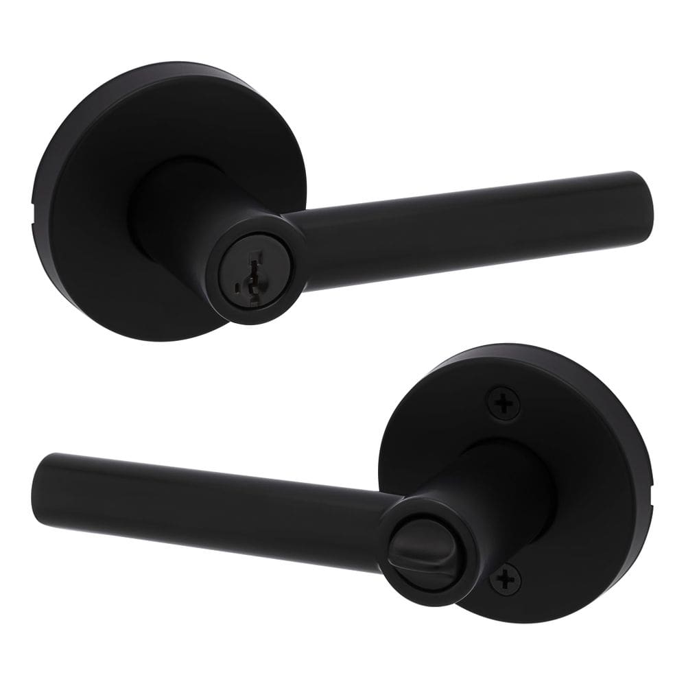 Maçaneta de porta Kwikset Milan Entry com fechadura e chave em preto fosco