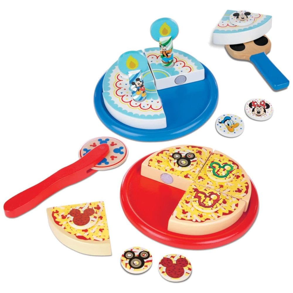 Bolo e Pizza de Aniversario de Madeira, Tema Mickey Mouse com 32 Peças para Crianças Acima de 3 Anos, Melissa & Doug