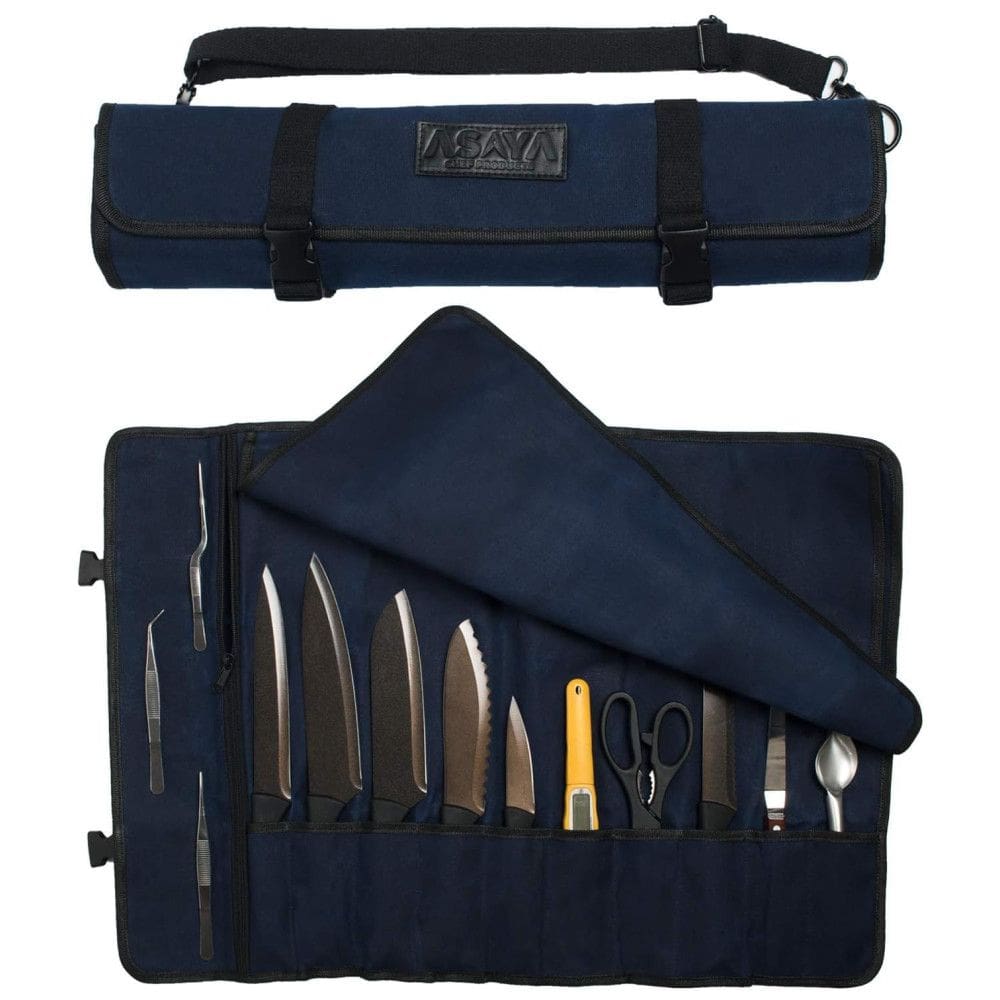 Estojo, Bolsa Portátil para Facas com 10 Slots, Facas não Incluídas, ASAYA, Azul