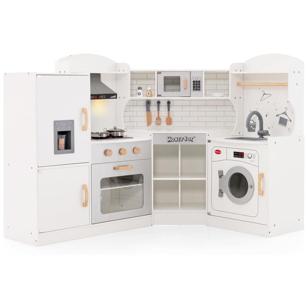 Cozinha Infantil Modular em Madeira com Luzes e Sons Realistas para Crianças Acima de 3 Anos, HONEY JOY, Branca