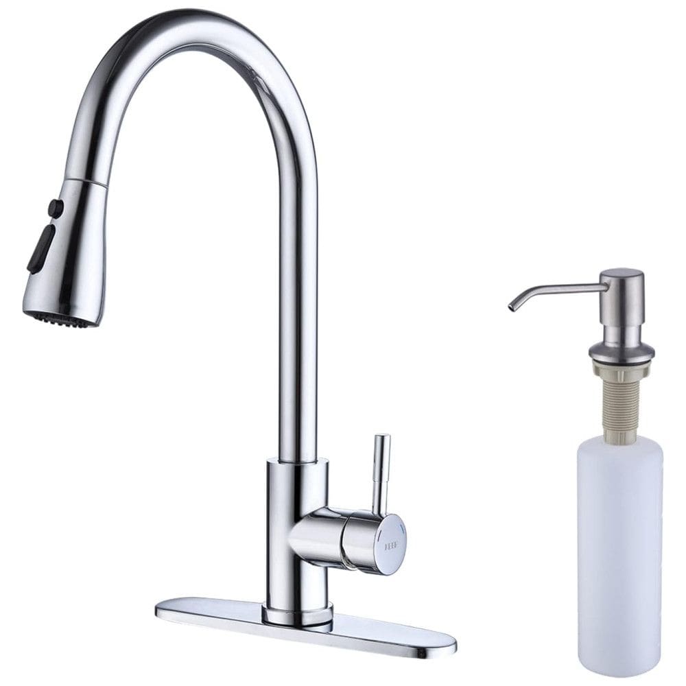 Torneira Cozinha com Dispensador de Sabão, Pulverizador de 3 Modos, Aço Inoxidável, Keer, Cromo Polido