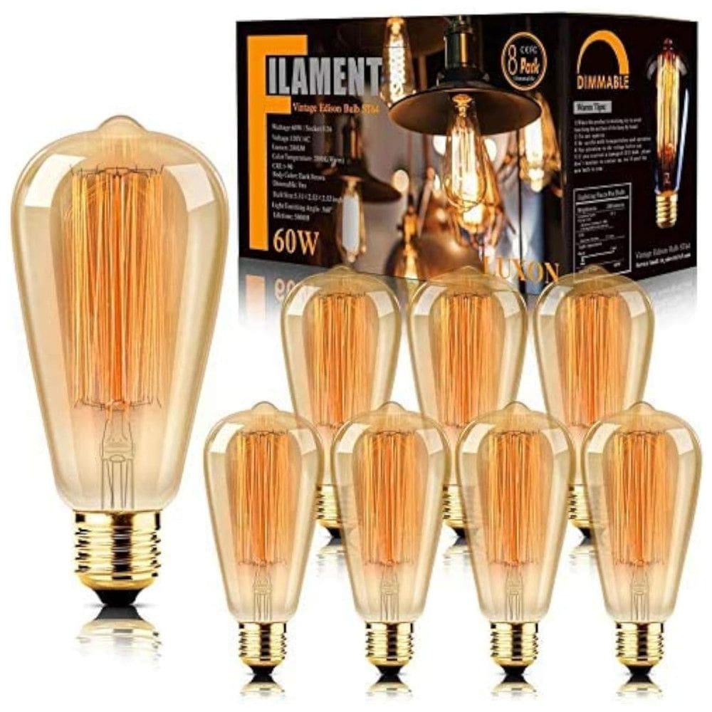 Lâmpada LED Vintage 310LM, 60W Ambar Quente, 8 Un, LUXON 8 Pack Edison Light, Amarelo