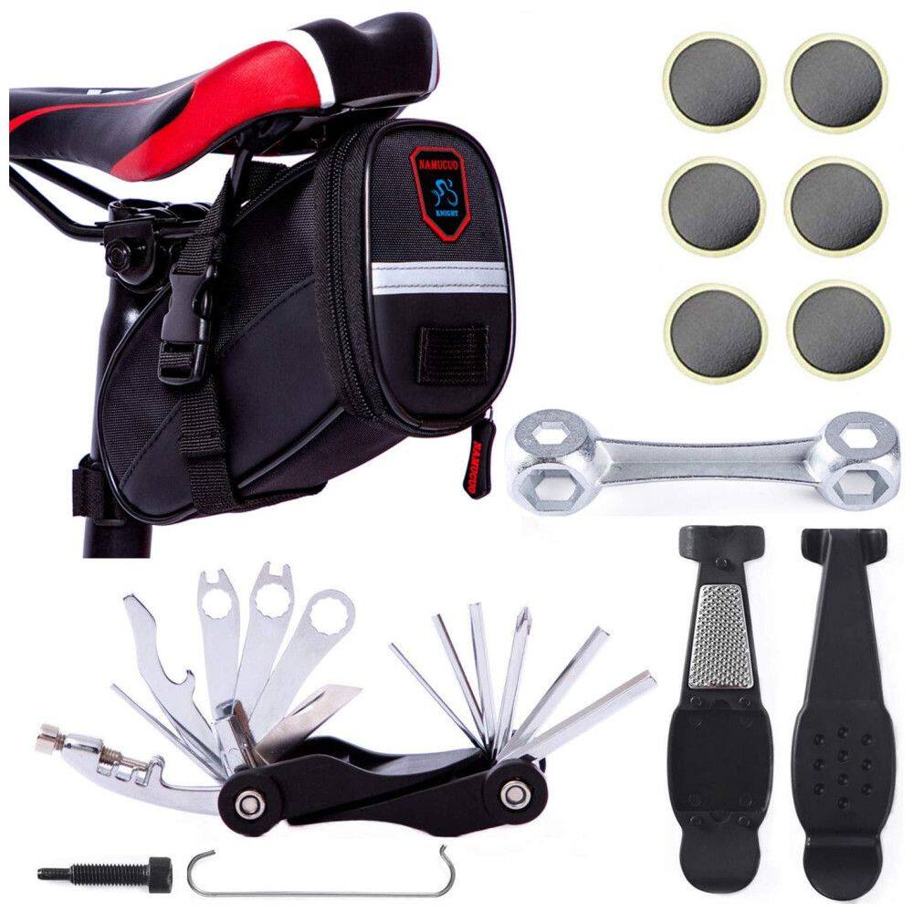 Kit de Reparo Emergencial de Bicicleta e Bolsa de Transporte, 17 Funções, YBEKI, Preto