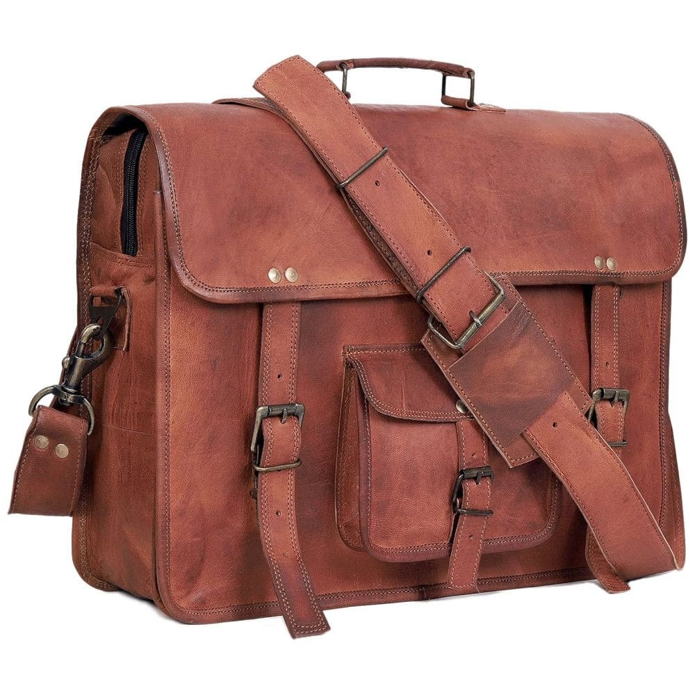 Bolsa, Maleta Retrô de Couro Masculina para Laptop, CUERO 8541570334, Marrom