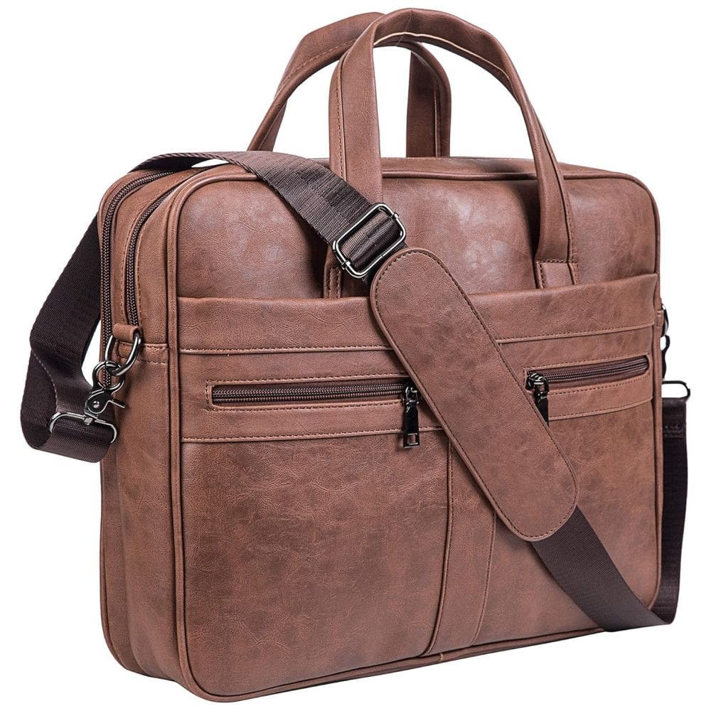 Bolsa, Maleta de Couro Masculina para Laptop, SEYFOCNIA, Marrom Claro