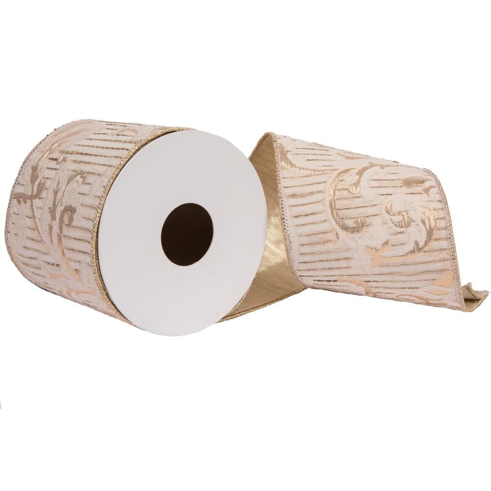 Fita decorativa Vickerman 10m, ouro marfim, jacquard, 10cm