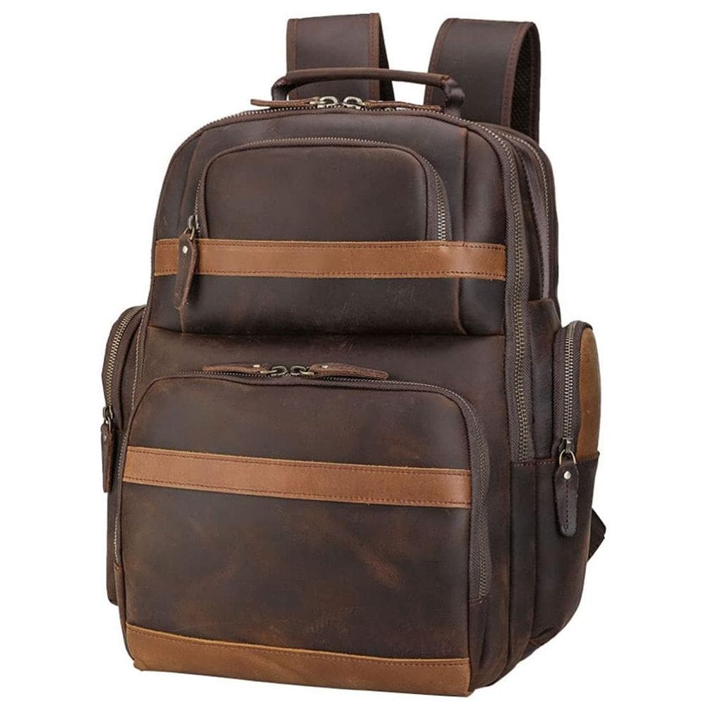 Mochila Unissex de Couro para Laptop, TIDING TD 3563Futi, Marrom