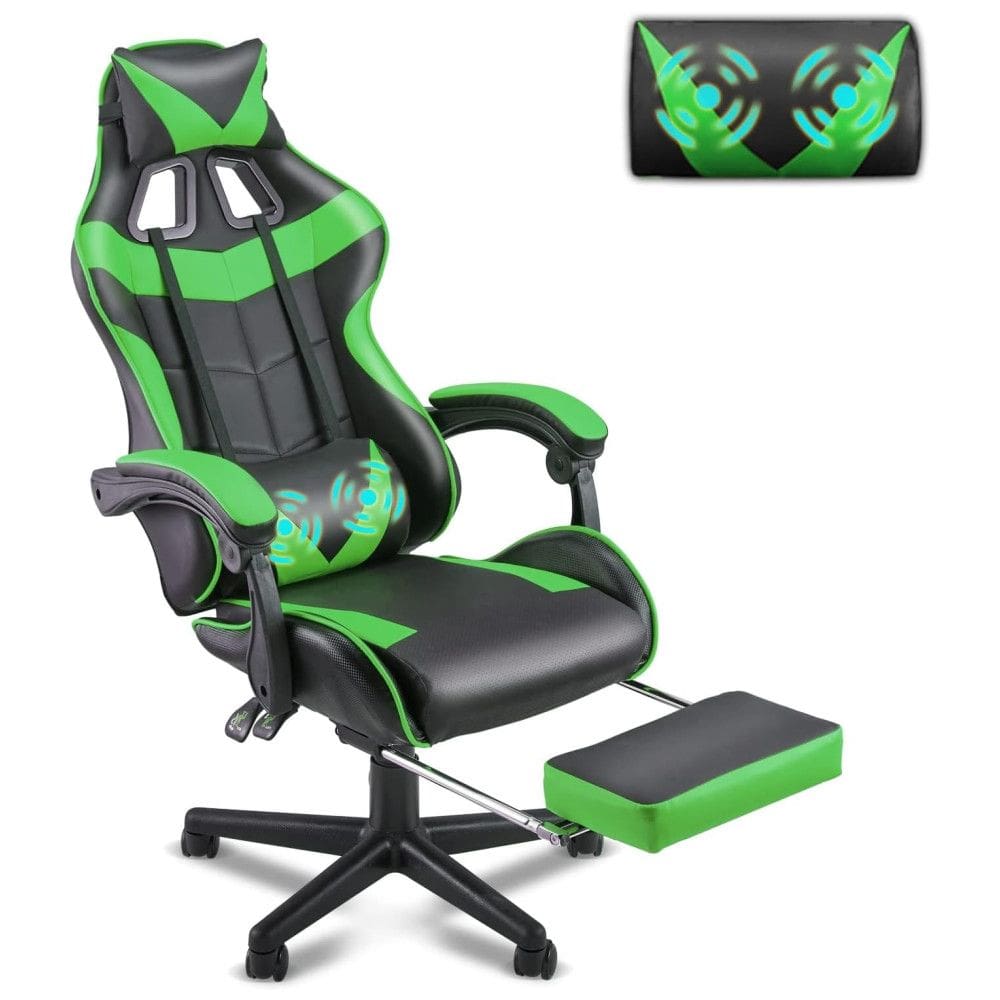 Cadeira Gamer Ergonômica Reclinável e Giratória com Apoio Lombar e Cabeça, SOONTRANS, Verde