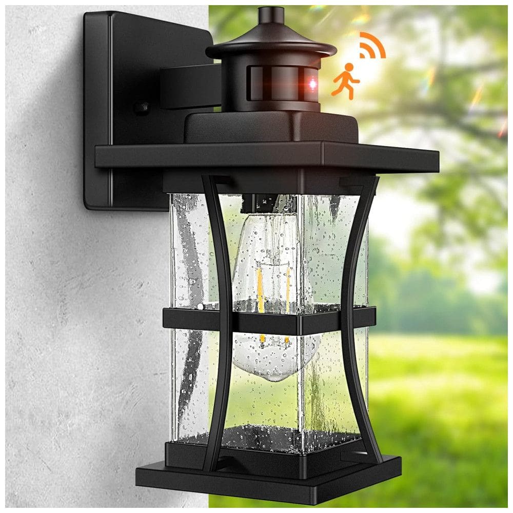 Frelli Arandela Luminária Moderna Externa de Parede à prova dágua com Sensor, Base E27, 1 Unidade, FRELII, Preto