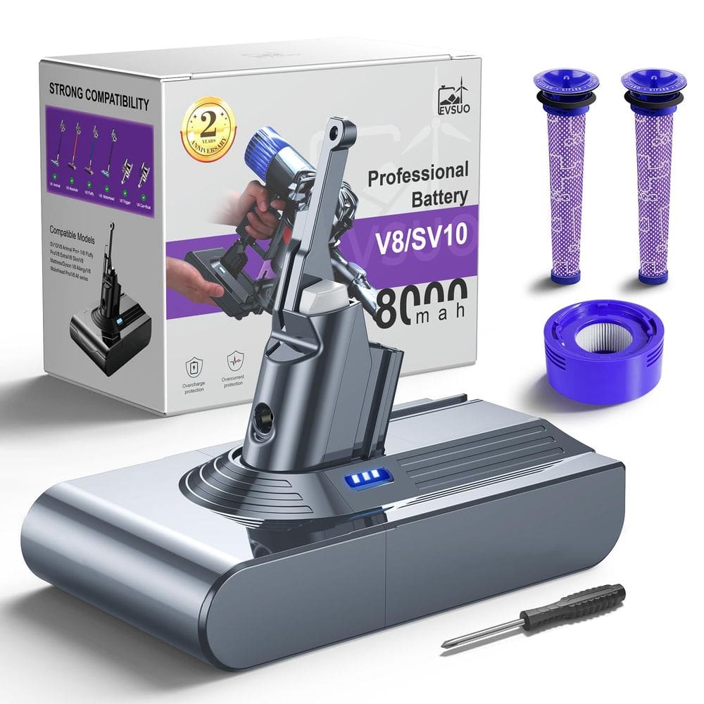 Bateria de substituição EVSUO V8 8000mAh 21,6V para aspirador Dyson V8