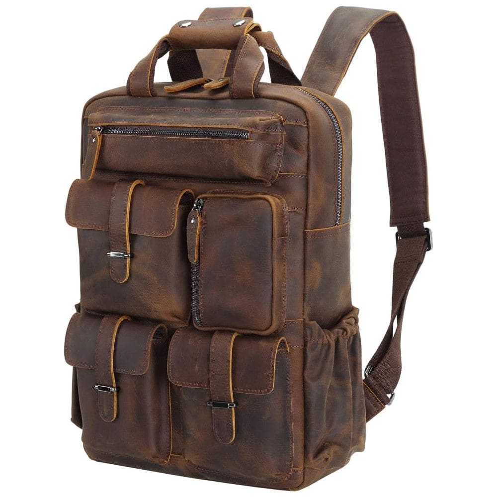 POLARE Mochila Unissex de Couro para Laptop , Marrom