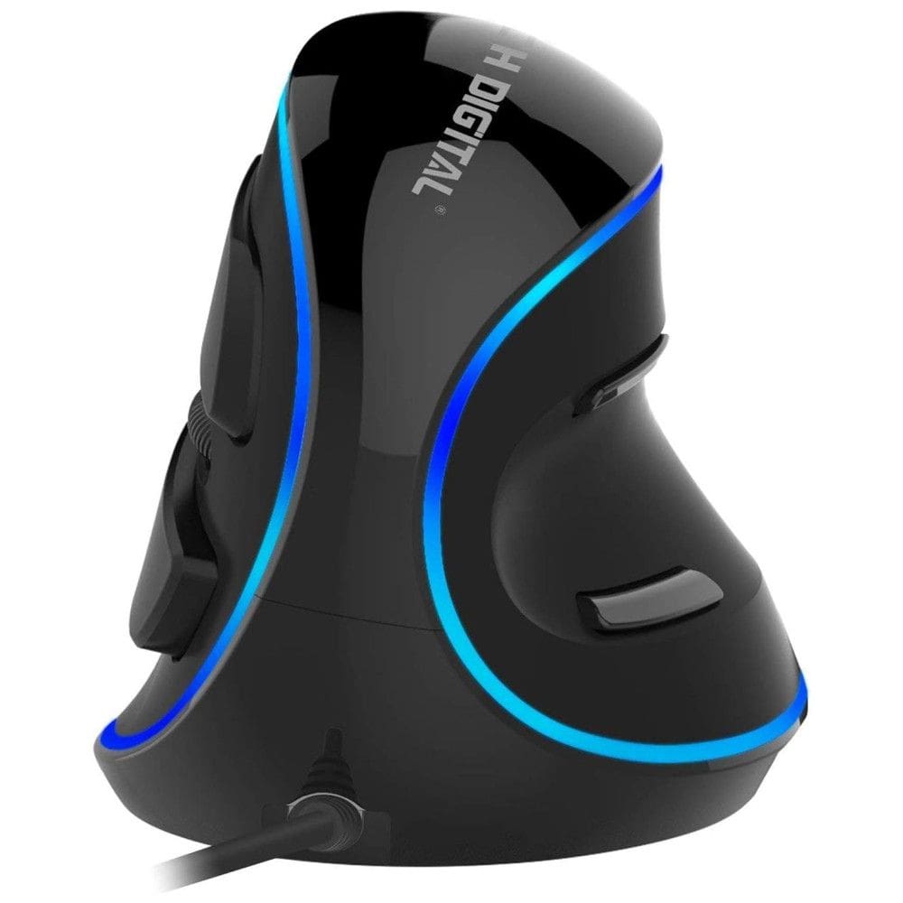 Mouse Ergonômico Vertical Óptico com Fio Reduz a Tensão do Pulso com Sensibilidade Ajustável, 800, 1600 DPI, J TECH DIGITAL V628, Preto