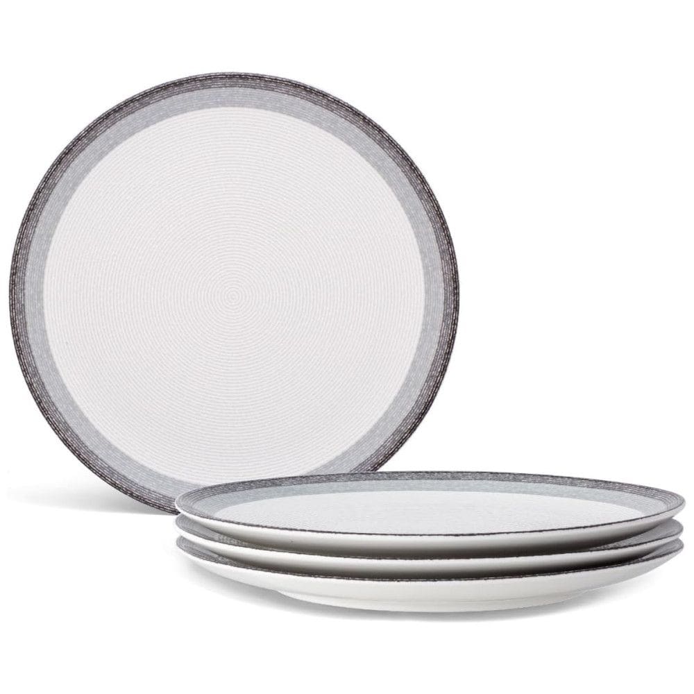 Conjunto de Pratos para Jantar com 4 Peças, Formato Redondo, Design Moderno e Material de Porcelana, Noritake G038-406D, Cinza e Branco