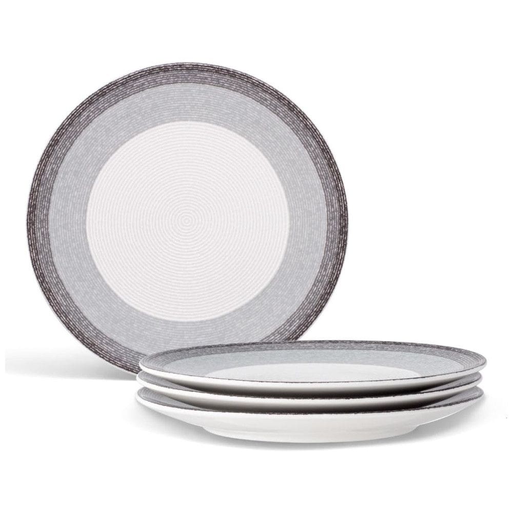 Conjunto de Pratos para Salada e Sobremesa com 4 Peças, Formato Redondo e Design Moderno, Noritake G038-405D, Cinza e Branco
