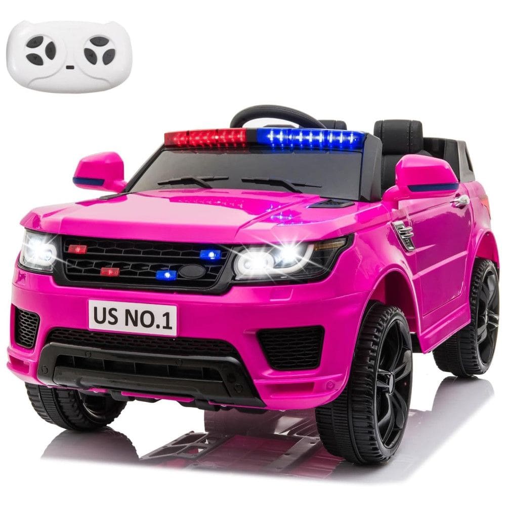 TOBBI Carro Elétrico Policial 12V Recarregável para Crianças 2 Assentos até 29 kg, Idade Recomendada 3 Rosa