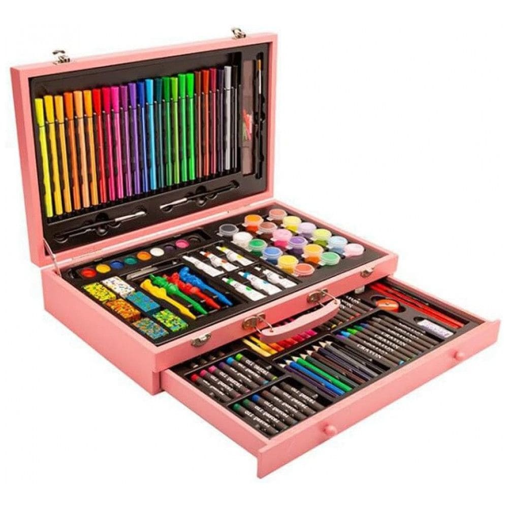 Kit de Pintura XARONF com 130 Peças e Caixa de madeira Portátil, Rosa