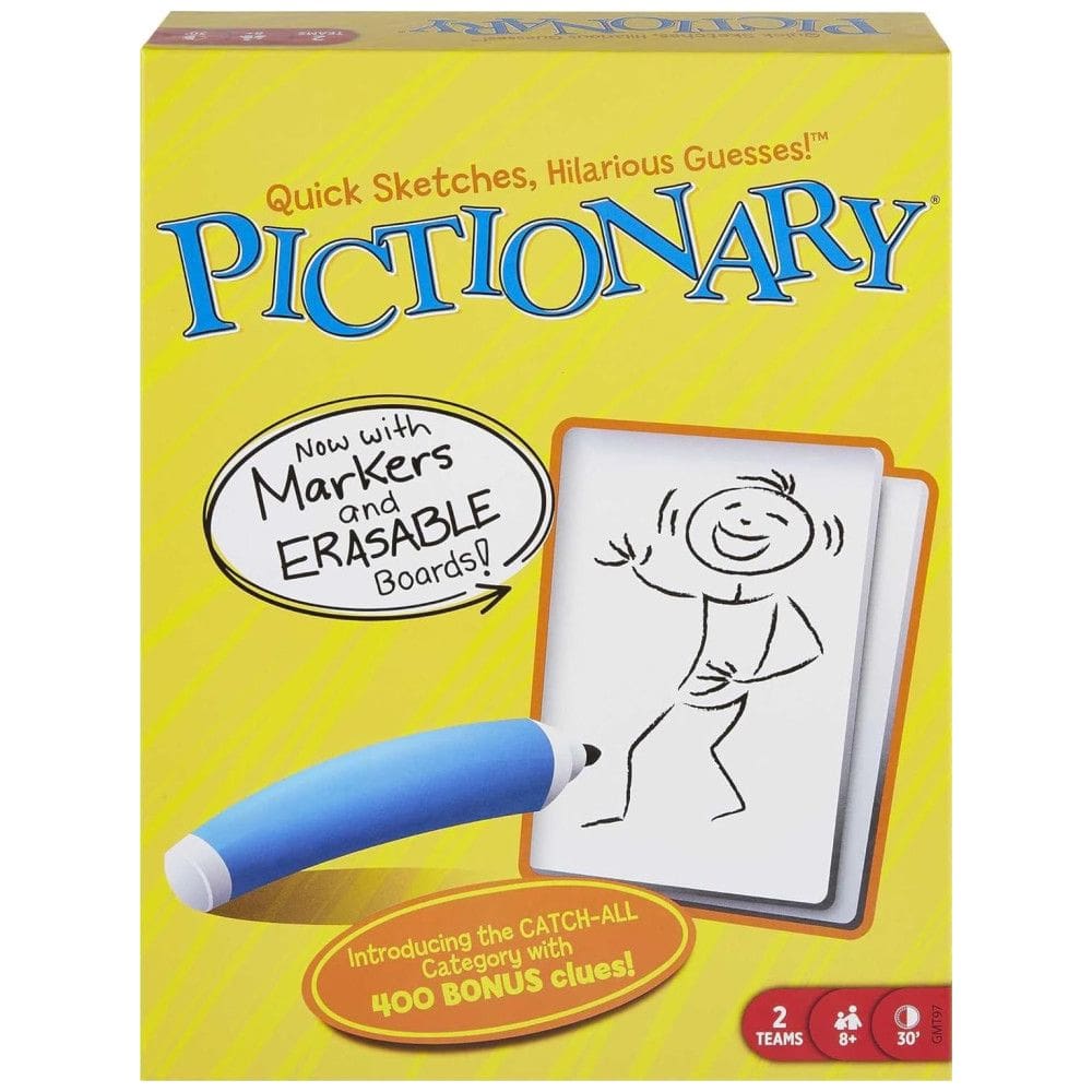 Jogo de Desenhos Pictionary para Adultos, Desenhe e Adivinhe o Caminho até a Linha de Chegada, para 4 Jogadores, Mattel GMT97