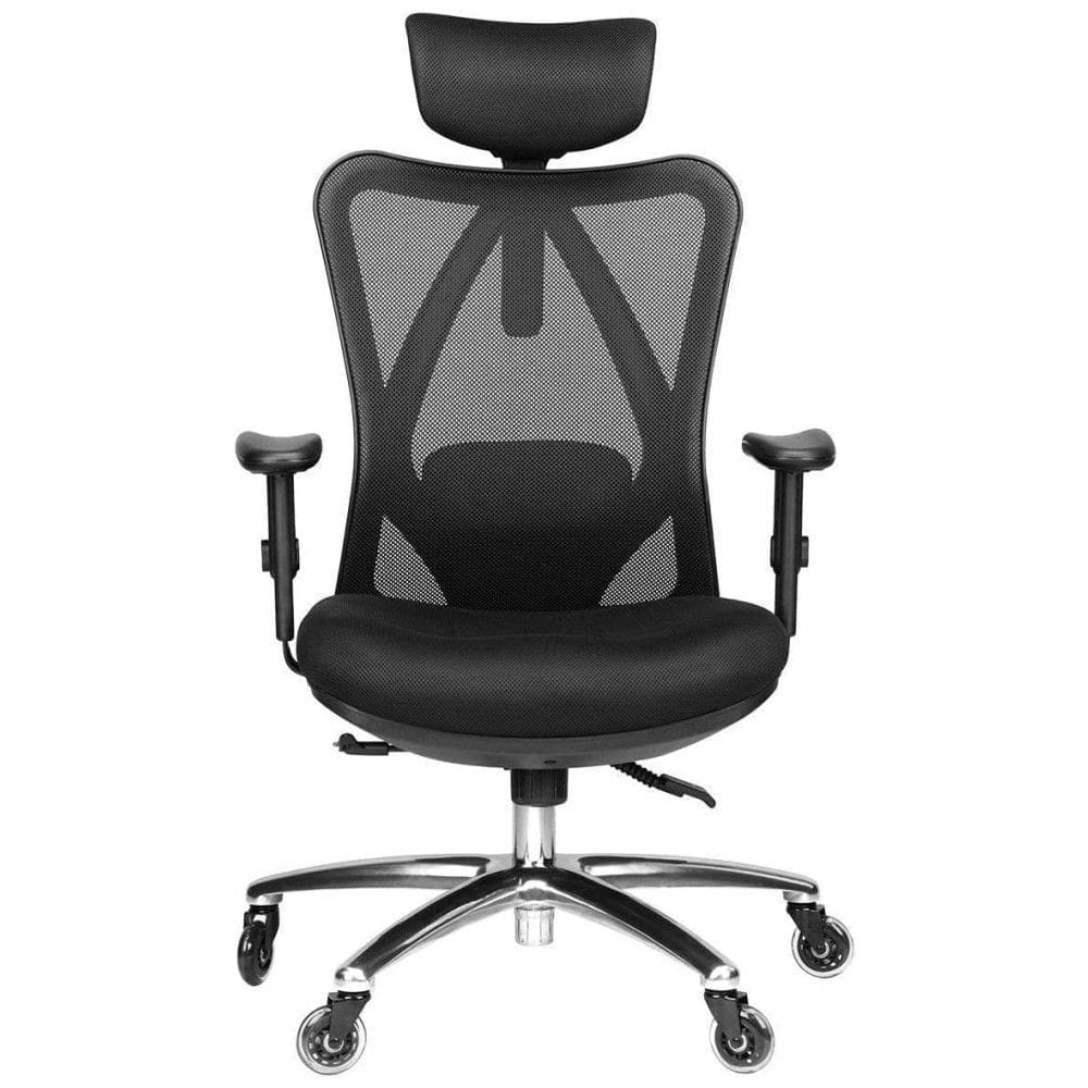 Cadeira de Escritório Ergonômica Giratória com Apoio de Braços, Suporte Lombar Ajustável e Apoio de Cabeça, DURAMONT DDC312, Preto