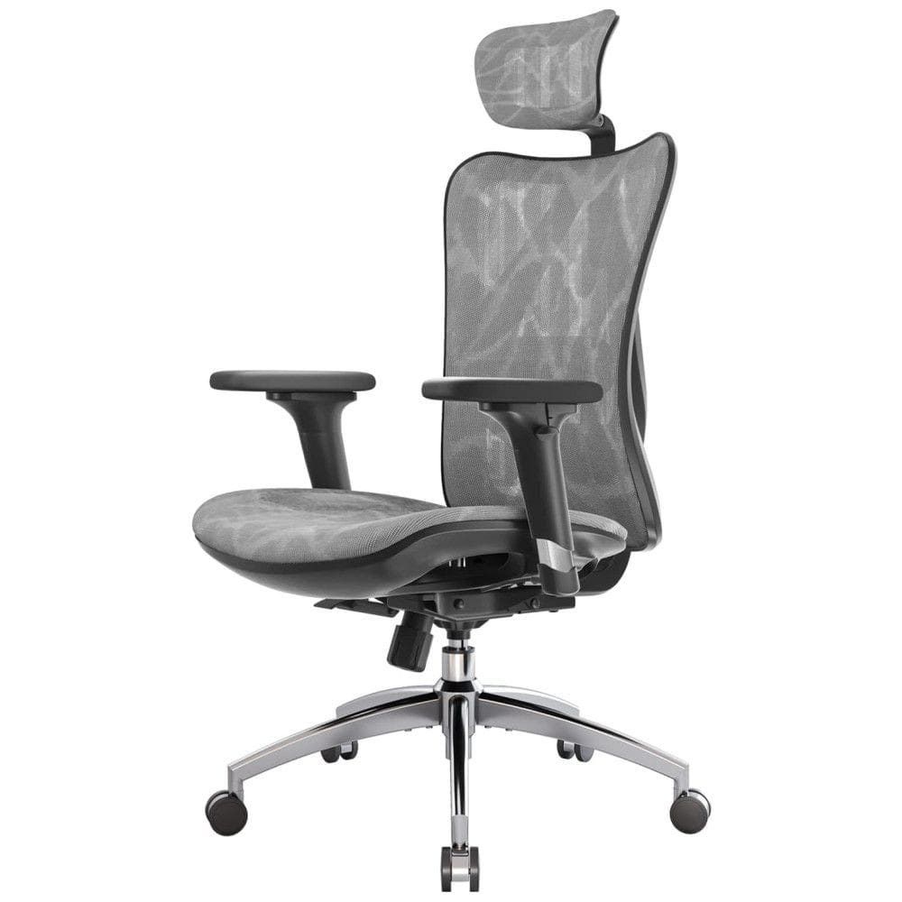 Cadeira de Escritório Ergonômica Giratória com Apoio de Braços, Suporte Lombar Ajustável e Apoio de Cabeça, SIHOO M57, Cinza
