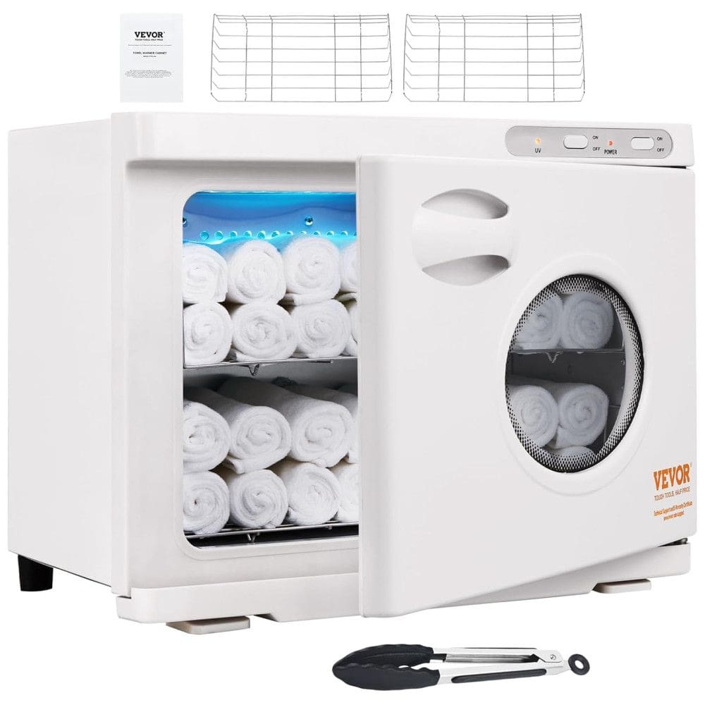 Aquecedor de Toalhas 23L com Janela Transparente e Prateleiras em Aço Inoxidável para Spa, Hotéis e Salões, 110V, Vevor, Branco