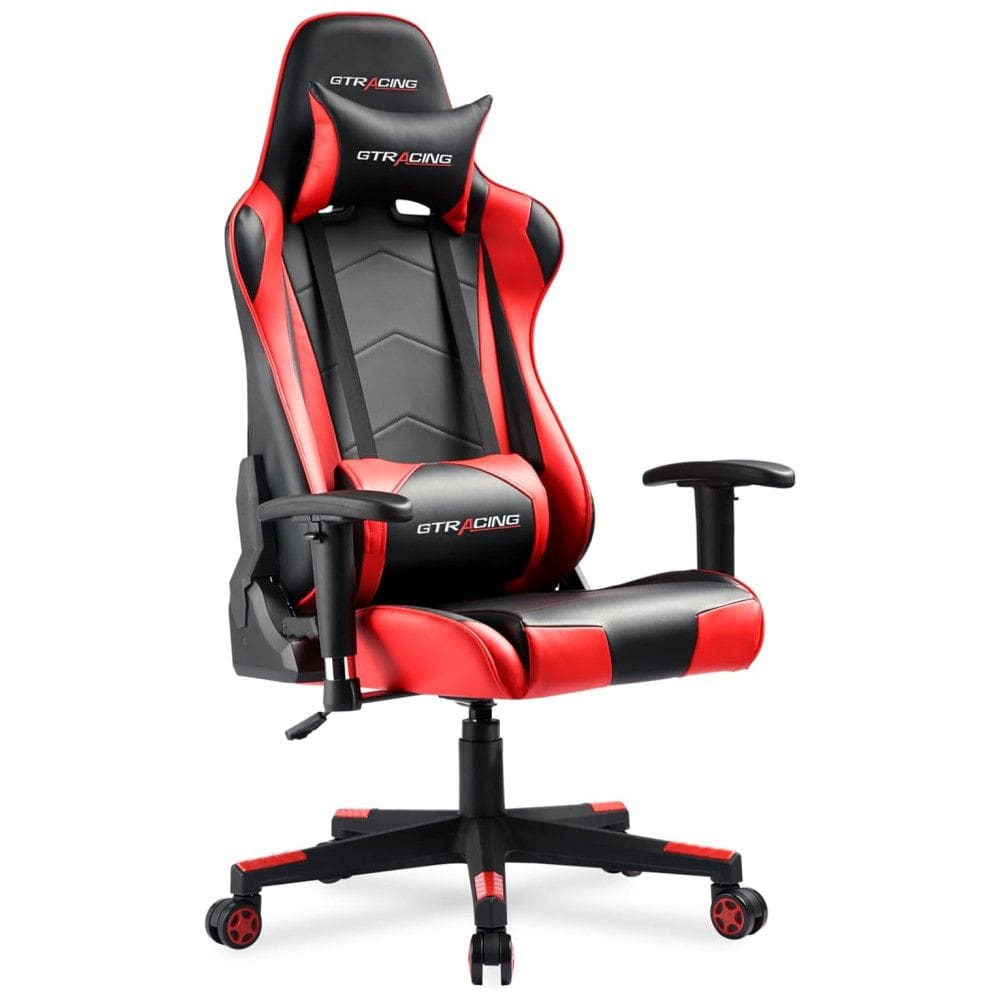GTRACING Cadeira Gamer Ergonômica Reclinável e Giratória com Apoio Lombar e Cabeça, Preta e Vermelha