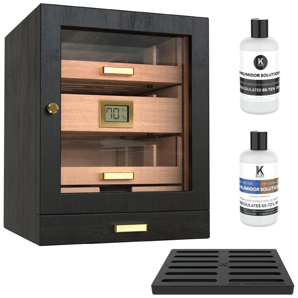 Umidor de Armário CASE ELEGANCE Luca para 80-100 Charutos, Caixa com Cedro Espanhol, Display de Vidro, Sistema de Umidificação Fácil