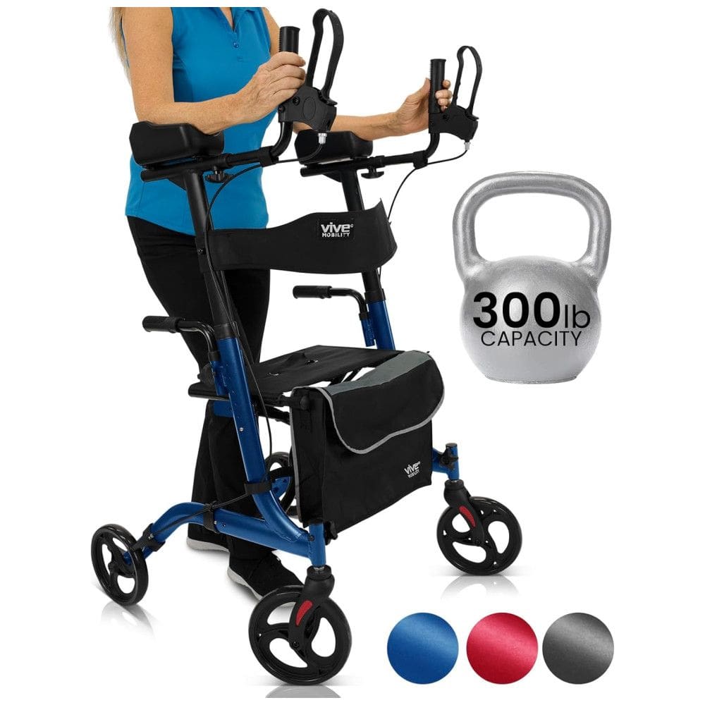 Andador Adulto Idoso com Freios de Loop Apoio de Braço, Cesto e Freios de Loop, Suporta até 136 Quilos, VIVE MOBILITY, Azul