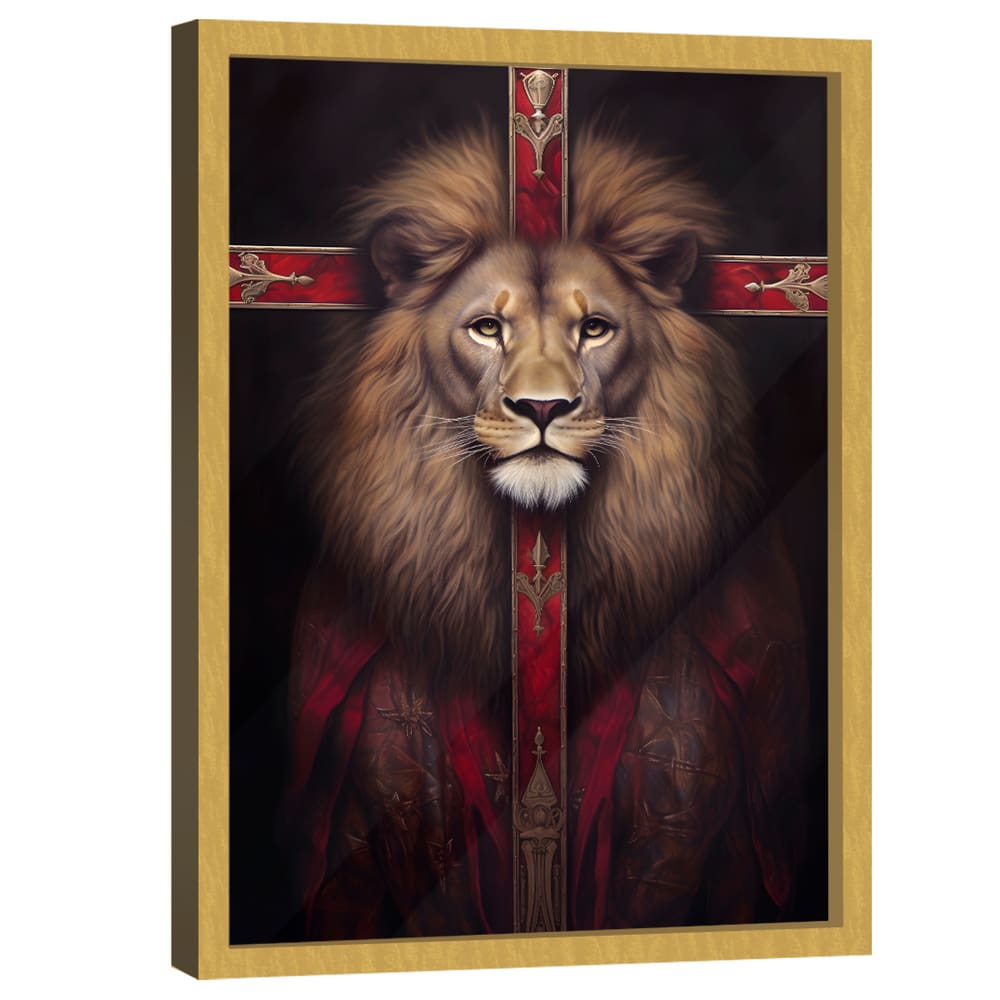 Quadro Decorativo Leão Cruz Vermelha